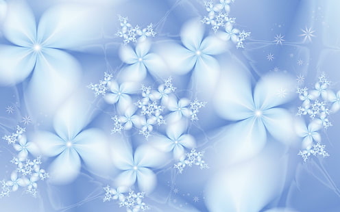 ดอกไม้ฤดูหนาวเกลียวนุ่มเย็นเศษส่วนสีน้ำเงินฤดูหนาวสีพาสเทลดอกไม้ 3 มิติและนามธรรม, วอลล์เปเปอร์ HD HD wallpaper