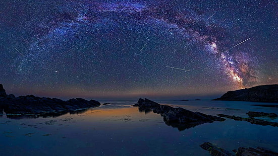 Terra, Notte, Orizzonte, Oceano, Cielo stellato, Stelle, Sfondo HD HD wallpaper