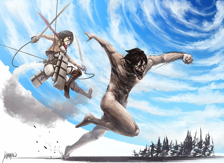 Anime, Attack On Titan, Eren Yeager, Mikasa Ackerman, Shingeki No Kyojin, HD wallpaper