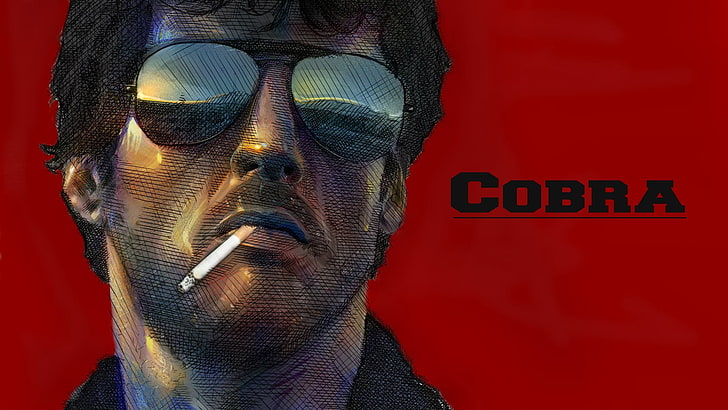 Scarface tapet, skådespelare, Sylvester Stallone, röd, rökning, glasögon, Cobra (film), HD tapet