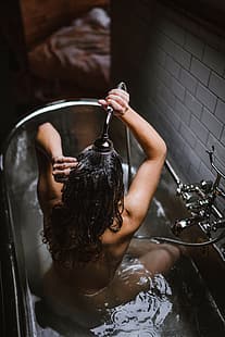 목욕, 물, 욕조, 욕조에서, 갈색 머리, 여자, HD 배경 화면 HD wallpaper