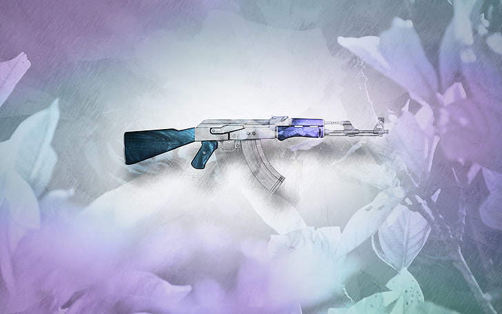 Zomb, rifles, AK 47, blanco, colorido, simple, flores, render, Fondo de pantalla HD