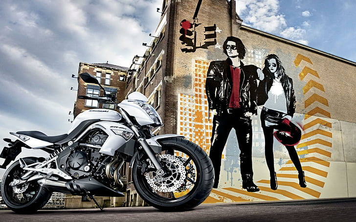 Kawasaki ER-6n, white and black sports bike, motorcycles, 1920x1200, kawasaki, kawasaki er-6n, HD wallpaper
