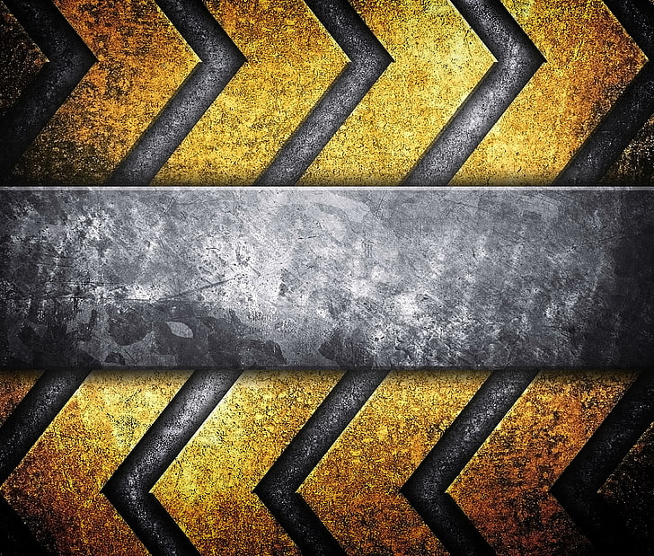gray and yellow chevron pattern, metal, texture, background, grunge, steel, metallic, HD wallpaper