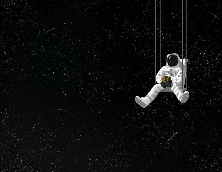 luar angkasa, ayunan, karangan bunga, astronot, seni, Wallpaper HD