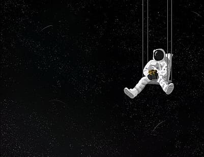 raum, schaukel, blumenstrauß, astronaut, art, HD-Hintergrundbild HD wallpaper