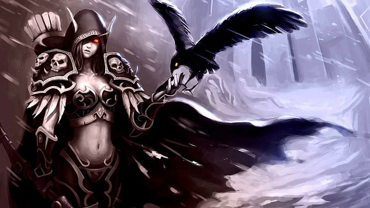 sylvanas windrunner videospiele world of warcraft raven digital art artwork, HD-Hintergrundbild