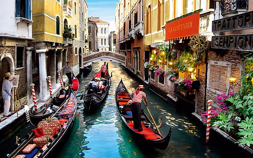 Paseo romántico góndola en los canales de Venecia fondo de pantalla de alta definición, Fondo de pantalla HD HD wallpaper