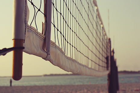 white volleyball net, beach, summer, mesh, volleyball, HD wallpaper HD wallpaper
