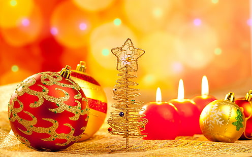 Natal, Ano Novo, enfeites de Natal, velas, enfeites, HD papel de parede HD wallpaper