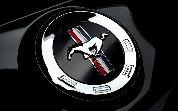 macro, emblema, ford mustang, Sfondo HD
