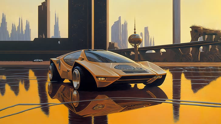 Arte AI, Syd Mead, arte conceptual, ciencia ficción retro, automóvil deportivo, ilustración, Fondo de pantalla HD