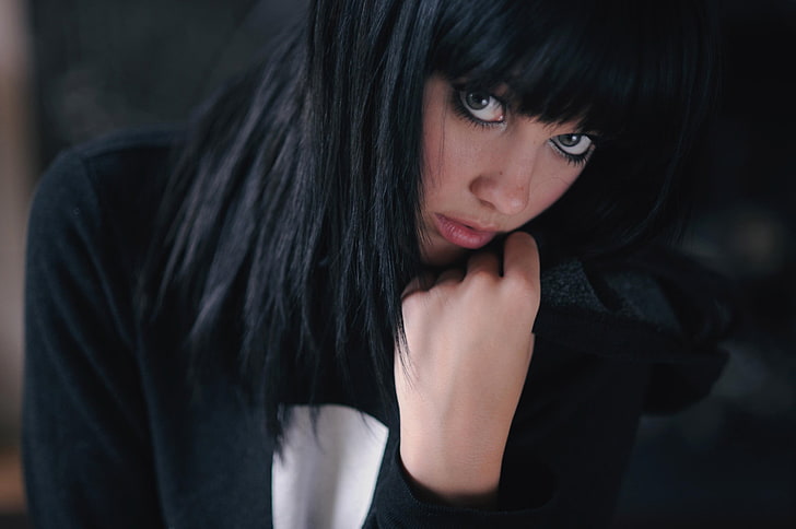 Мелисса Кларк, черные волосы, женщины, модель, голубые глаза, HD обои
