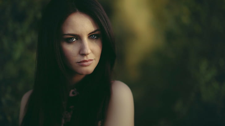 Aurela Skandaj, blue eyes, model, women, face, David Olkarny, brunette, HD wallpaper