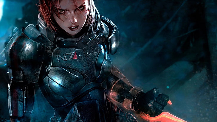 brunhårig kvinnlig karaktärstapet, Mass Effect, Commander Shepard, videospel, HD tapet