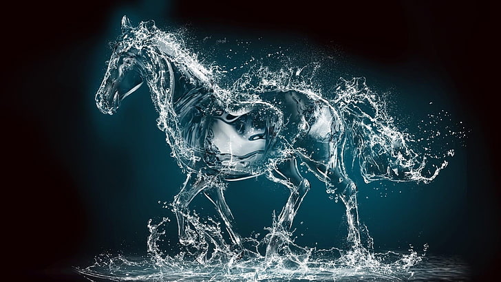 water, horse, abstract, animals, HD wallpaper