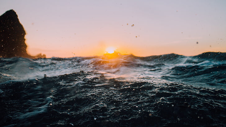 海の波、自然、海、波、日没、 HDデスクトップの壁紙