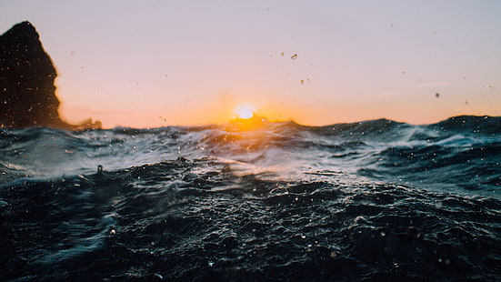 vague océanique, mer, vagues, coucher de soleil, Fond d'écran HD HD wallpaper
