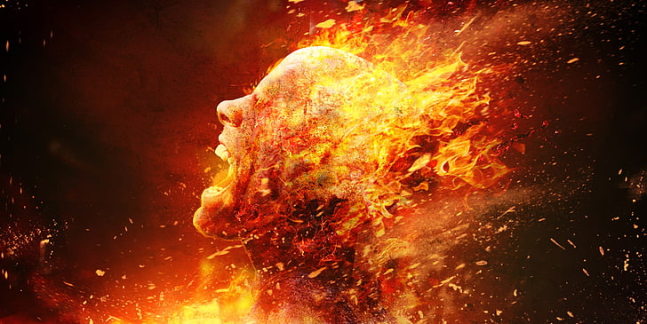 person burning illustration, fire, artwork, digital art, burning, people, Constantine, HD wallpaper