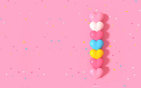 рендеринг, текстура, арт, сердечки, детские, конфеты, конфеты в форме сердца, караманика, Tzuyu Kao 3D, HD обои HD wallpaper