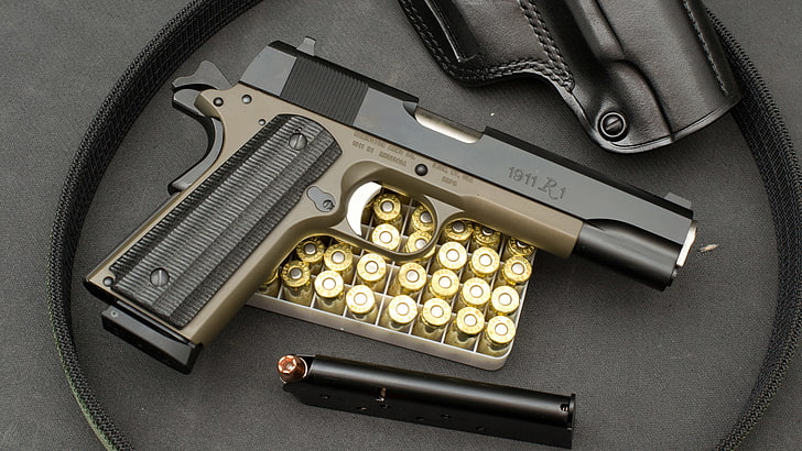 갈색과 검은 색 반자동 권총, 총, 1911 년, 레밍턴, 반자동 권총, HD 배경 화면