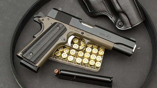 brown and black semi-automatic pistol, gun, 1911, Remington, semi-automatic pistol, HD wallpaper HD wallpaper