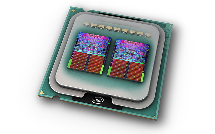シルバーIntelコンピュータープロセッサ、CPU、Intel、コンピューター、テクノロジー、シンプルな背景、 HDデスクトップの壁紙