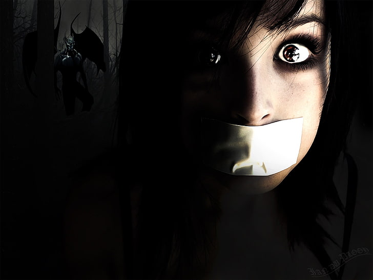 woman's face illustration, Photoshop, gagged, HD wallpaper