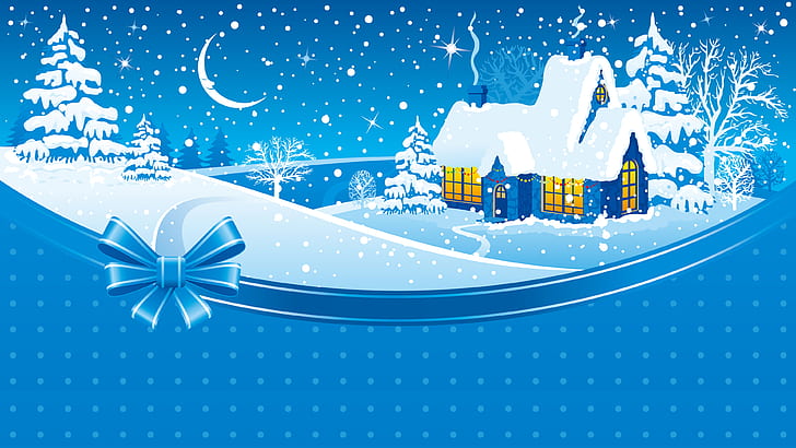 Честита Нова Година и Весела Коледа Коледна нощ Зима Снежна къща Звездно небе Луна Поздравителна картичка Desktop Hd Wallpaper, HD тапет