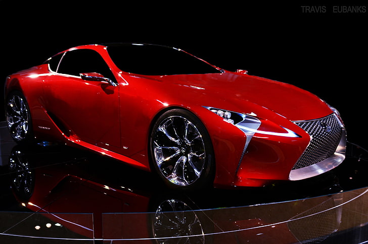 cupê Lexus vermelho, vermelho, o carro-conceito, Concept Car, Lexus LF-LC, enorme grade em forma de eixo, HD papel de parede