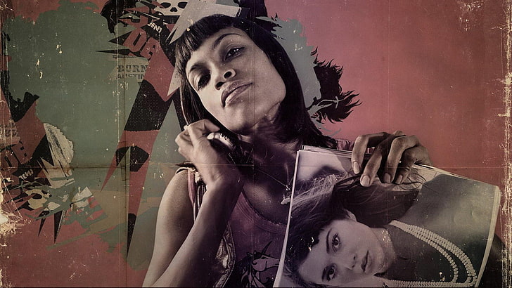 painting of woman, Rosario Dawson, actress, women, collage, looking at viewer, digital art, HD wallpaper