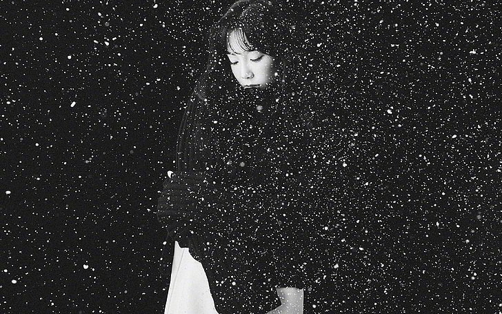 snow, girl, snsd, taeyeon, black, bw, kpop, HD wallpaper