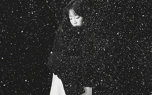 snow, girl, snsd, taeyeon, black, bw, kpop, HD wallpaper HD wallpaper