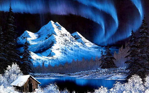 lukisan pegunungan salju bob ross karya seni pegunungan salju 1680x1050 Alam Pegunungan HD Seni, pegunungan, lukisan, Wallpaper HD HD wallpaper