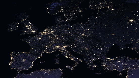 NASA, 유럽, 야간 조명, 도시 조명, 검은 대리석, 파란 대리석, 어둠, 인간 정착, 등, 위성 이미지, 밤, 이탈리아, 지구, HD 배경 화면 HD wallpaper