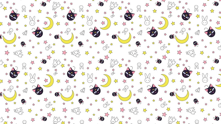 Ilustraciones de Sailor Moon Luna, gato, la luna, textura, neko, conejito, Fondo de pantalla HD