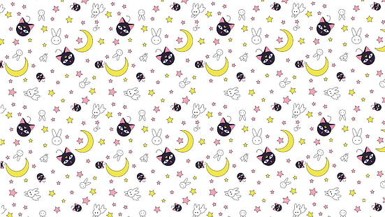 بحار القمر لونا الرسوم التوضيحية ، القط ، القمر ، الملمس ، نيكو ، الأرنب، خلفية HD HD wallpaper