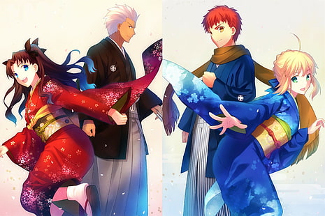 kimono, Archer (FateStay Night), gadis anime, Fate Series, Sabre, Tohsaka Rin, Shirou Emiya, Wallpaper HD HD wallpaper