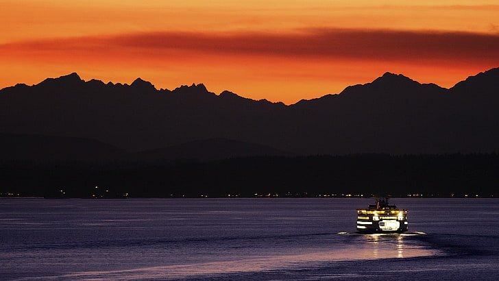 sunset, Seattle, Puget Sound, sunlight, HD wallpaper