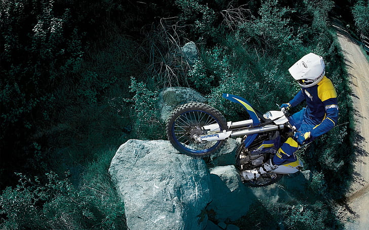 Motorcycle Forest Race, sports, extreme, background, HD wallpaper