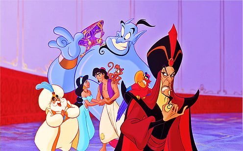 Sultanprinsessan Jasmine Aladdin Papegoja Lago Jafar Wizard Monkey Abu Spirit Of Aladdins Lamp Disney Characters Hd Wallpaper 3840 × 2400, HD tapet HD wallpaper