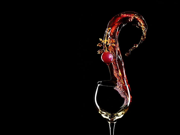 clear wine glass, wine, glass, cherry, HD wallpaper