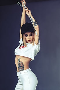 braccia in alto, Vladimir Serkov, tatuaggio, donne, modello, Sfondo HD HD wallpaper