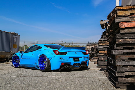 синий купе Ferrari, Ferrari, 458, синий, италия, выпуск, задний, свобода, прогулка, HD обои HD wallpaper