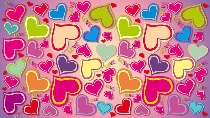 Colorful hearts, love, Colorful, Hearts, Love, HD wallpaper