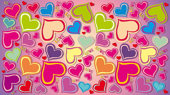 Colorful hearts, love, Colorful, Hearts, Love, HD wallpaper HD wallpaper