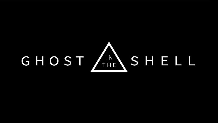 Ghost in the Shell лого, Ghost in the Shell, минимализъм, прост, текст, черен фон, монохромен, HD тапет