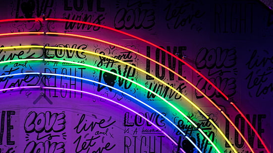rainbow, neon lights, neon lighting, neon, neon sign, light, HD wallpaper HD wallpaper