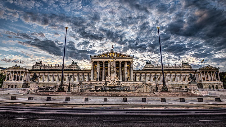 Monuments, Monument, Architecture, Austria, Austria Parliament, Building, Cloud, HDR, Vienna, HD wallpaper