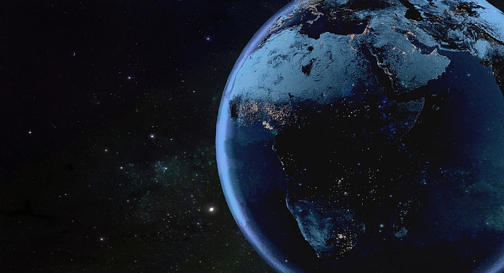 continent of Africa on planet earth graphic wallpaper, space, Earth, stars, space art, planet, digital art, HD wallpaper